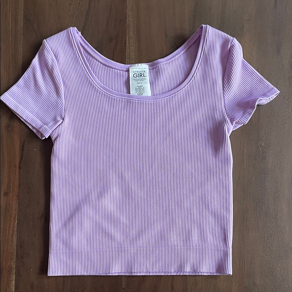 Athleta Girl Rise Above Ribbed Crop Tee in Taro Purple size M (8-10)